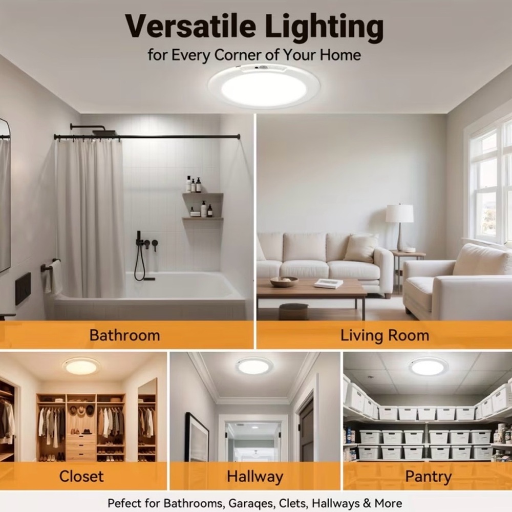 2 Pack Rechargeable LED Ceiling Light With Motion Sensor, 3 Lighting Options - Picture 3 of 5